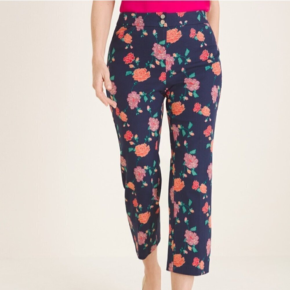 NWT Chico's Secret Stretch Textural Fleur Straight-Leg Crops Size 8